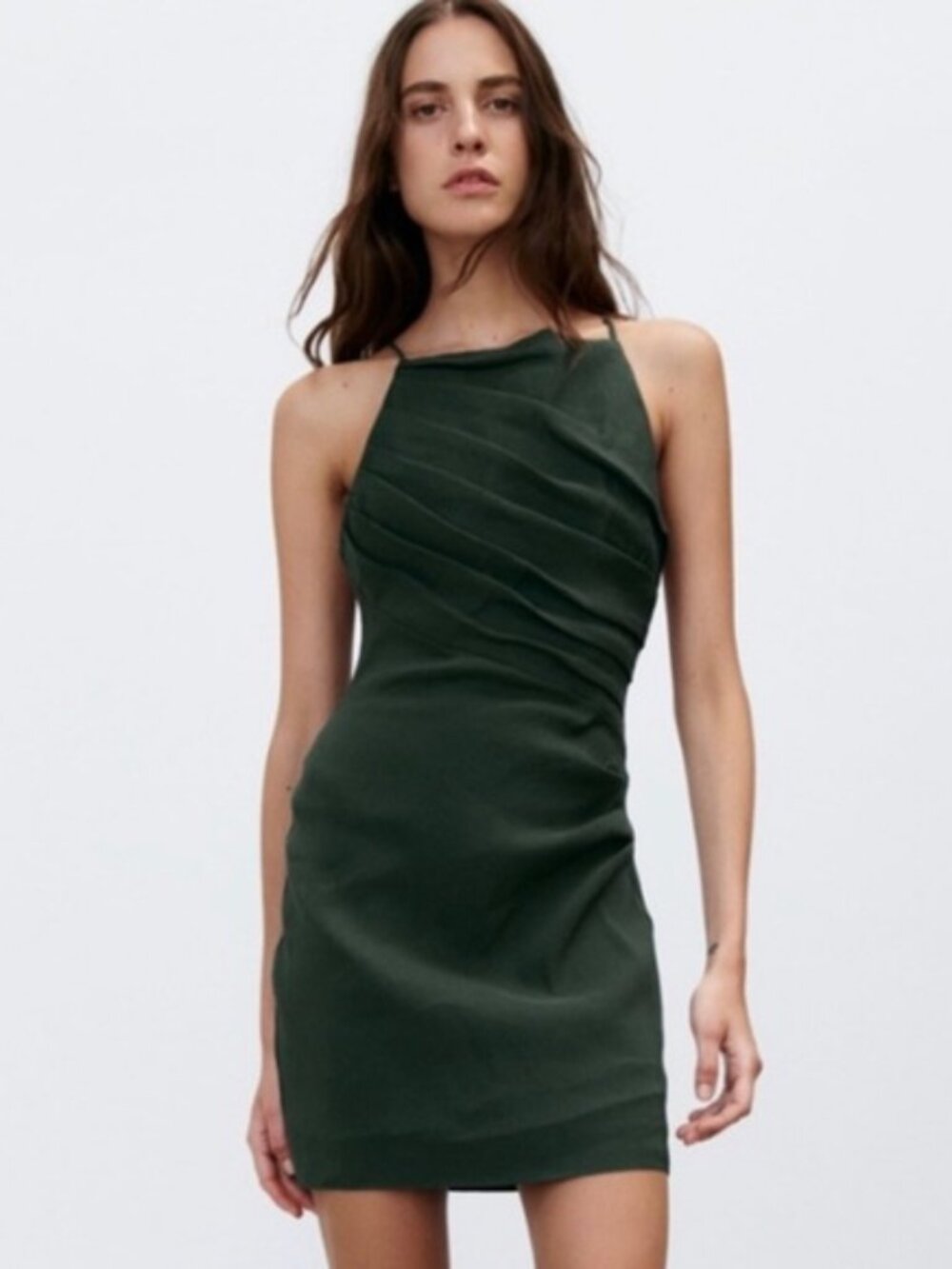 Zara Green Strappy Linen Mini Dress